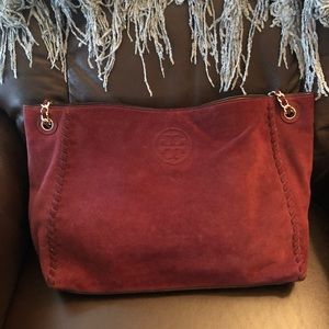 Tory Burch maroon suede satchel